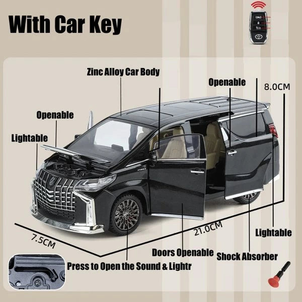 【リモコンキー付】高級ミニカー トヨタアルファード 1:24スケール TOYOTA　Alphard サウンドとライトドア 音と光のシミュレーション 開閉可能 音と光 Alloymodel プレゼント リアル コレクション 男女兼用 お祝い