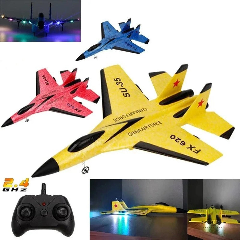 ラジコン 飛行機 子供 初心者 ジェット SU-35 飛行機2.4G FX620 グライダー リモートコントロール 戦闘機 グライダー 飛行機 男の子 おもちゃ LED ライト