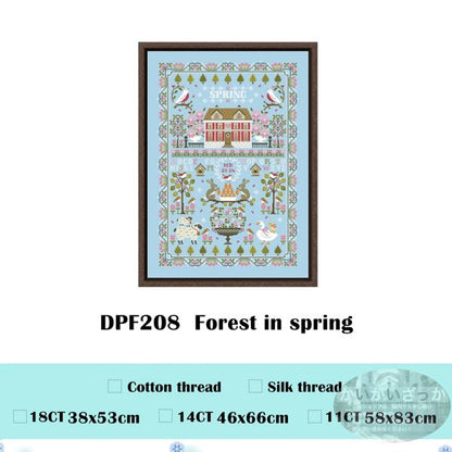 春の森 刺繍キット クロスステッチ 動物と雪の森 大人も楽しめる刺繍キット 14ct 11ct コットン シルク 2タイプ カルガモ 小鳥 さえずり 北欧風インテリア クロスステッチキット