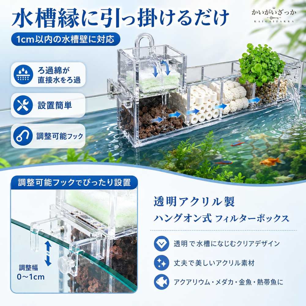 水族館 外部フィルタ フィルターボックス 水槽 アクリル 水槽フィルターボックス ウォーターポンプなし 酸素増加 多機能 外部水族館 fa016