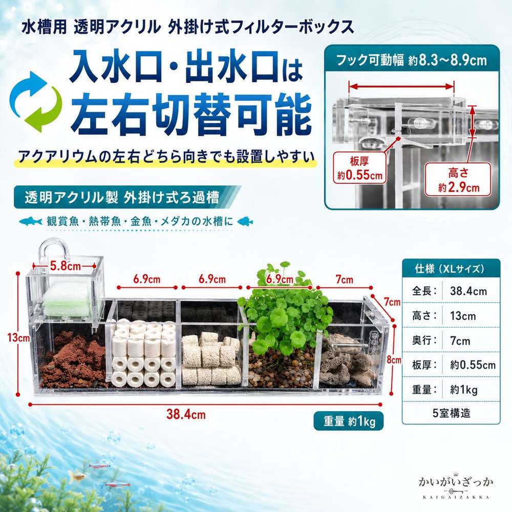 水族館 外部フィルタ フィルターボックス 水槽 アクリル 水槽フィルターボックス ウォーターポンプなし 酸素増加 多機能 外部水族館 fa016