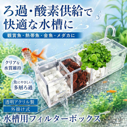 水族館 外部フィルタ フィルターボックス 水槽 アクリル 水槽フィルターボックス ウォーターポンプなし 酸素増加 多機能 外部水族館 fa016