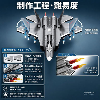 J-35艦載戦闘機 飛行機模型 組立ブロック 航空機コレクション ミリタリー模型 ディスプレイホビー 乗り物好き向け