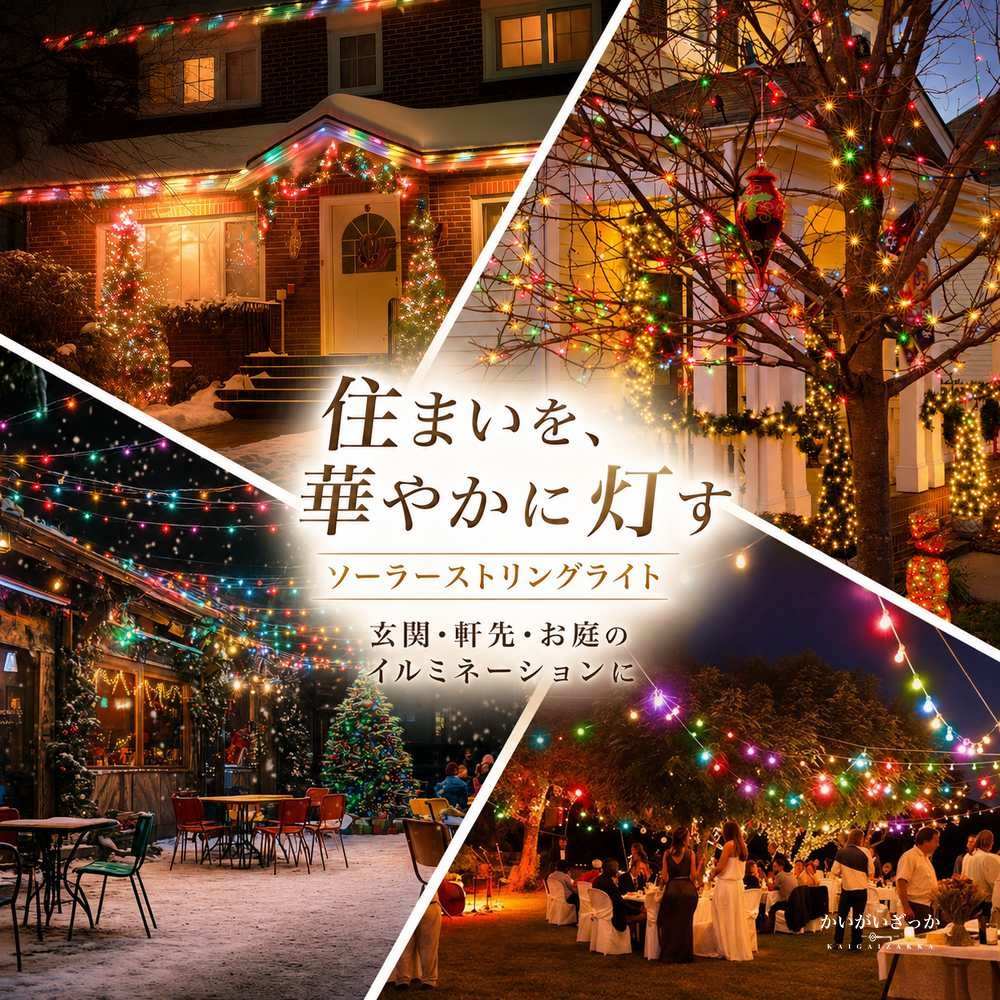 ソーラーストリングライト 屋外 防水 LED イルミネーション ガーデンライト クリスマス 電飾 ソーラー充電 装飾 庭 ベランダ パーティー 8モード カラフル プレゼント