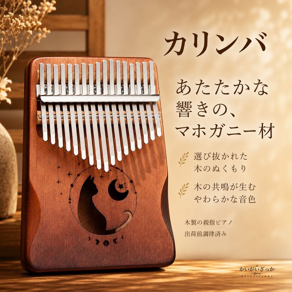 カリンバ 17キー 親指ピアノ 木製 マホガニー 初心者 楽器 ハンドメイド 癒し 音楽 練習 チューニングハンマー付 収納袋付 プレゼント ギフト 誕生日 子供 大人