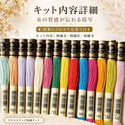 刺繍キット 動物や汽車・楽器など懐かしい小さな絵柄を円状に配したレトロで楽しいすごろく風の図案 クロスステッチ ハンドメイド 壁面装飾 手作り時間