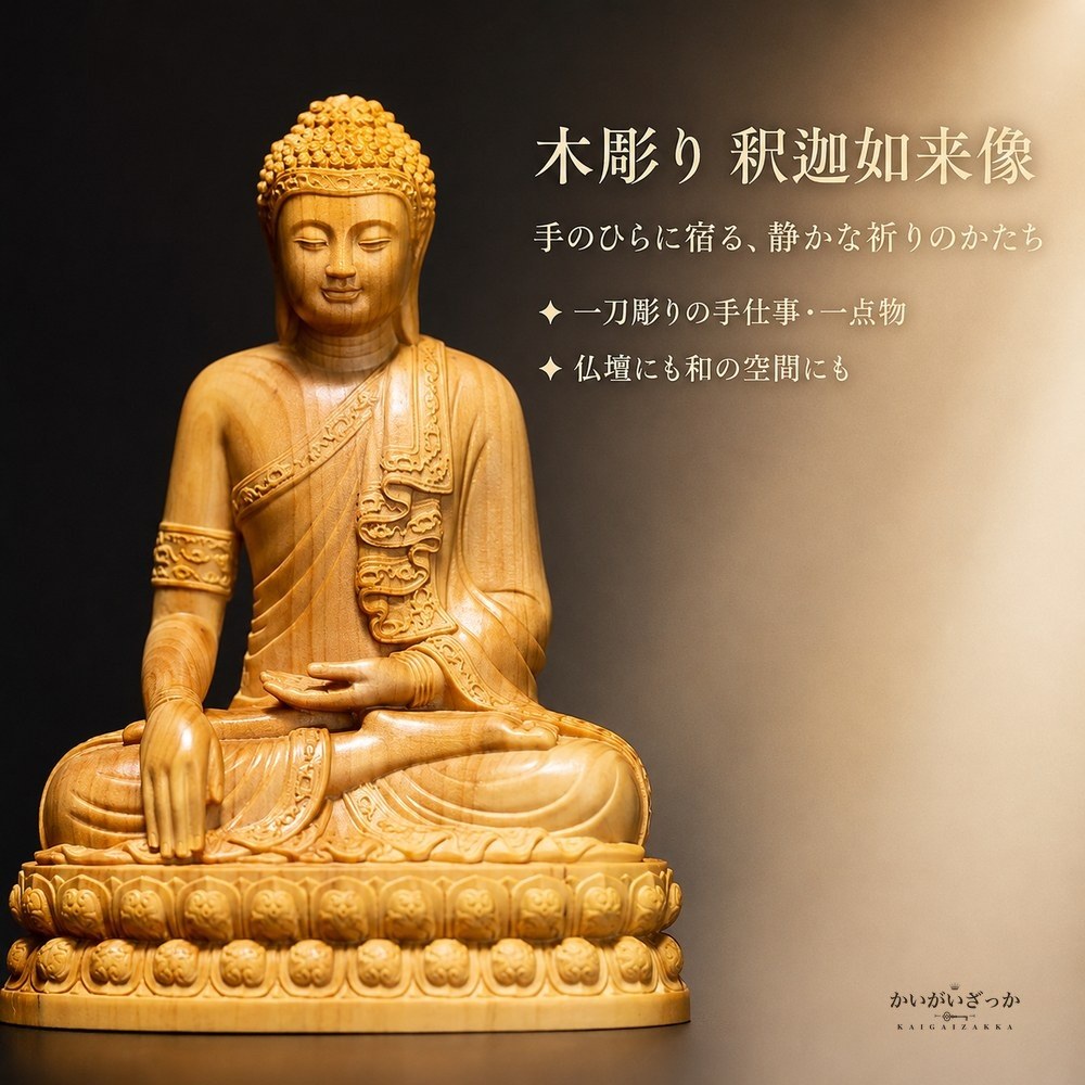 仏像 釈迦如来 座像 木彫り 無垢材 手彫り 天然木 サイプ