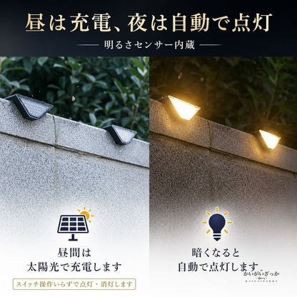 ソーラーライト 屋外 ステップライト 8個セット 防水 階段 ガーデンライト 暖色 LED 太陽光充電 配線不要 玄関 アプローチ 庭 テラス デッキ 足元 照明 三角 コンパクト
