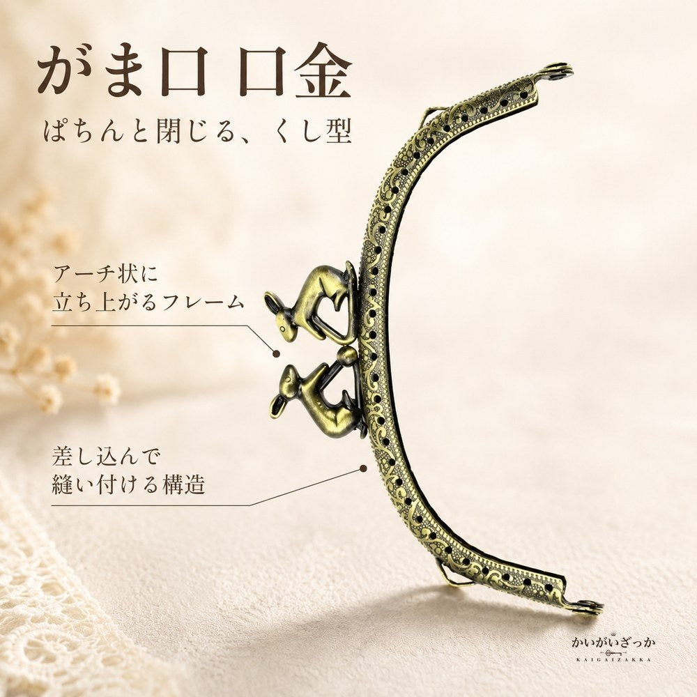 がま口 口金 12.5cm ウサギ 10個セット アンティークブロンズ エンボス加工 くし型 レザークラフト 手芸 材料 金具 パーツ 財布 ポーチ ハンドメイド 手作り バッグ アクセサリー 兎 うさぎ かわいい 差し込み