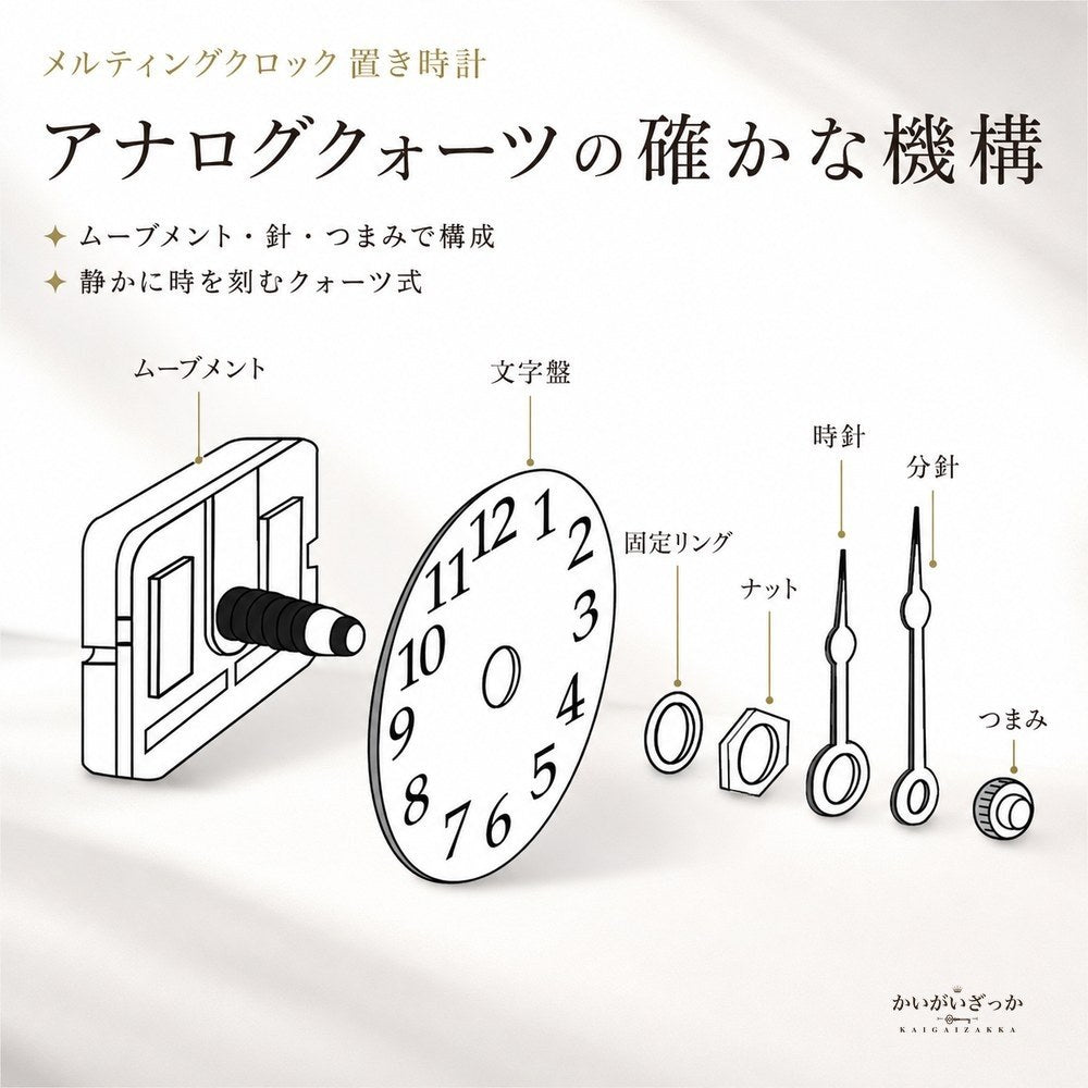 メルティングクロック 置き時計 溶ける時計 ダリ風 シュール 鏡モザイク ローマ数字 インテリア時計 アナログ 卓上 棚 おしゃれ 北欧 モダン 装飾 デザイン時計 雑貨 ギフト 贈り物