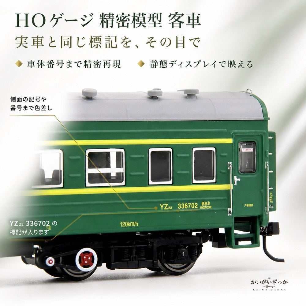 鉄道模型 HOゲージ 1/87 グリーンの旅客客車 YZ22 ダイキャスト 静態ディスプレイ 化粧箱入り 車体標記まで精密再現 ジオラマ 情景 レイアウト インテリア コレクション 鉄道好きへのギフト