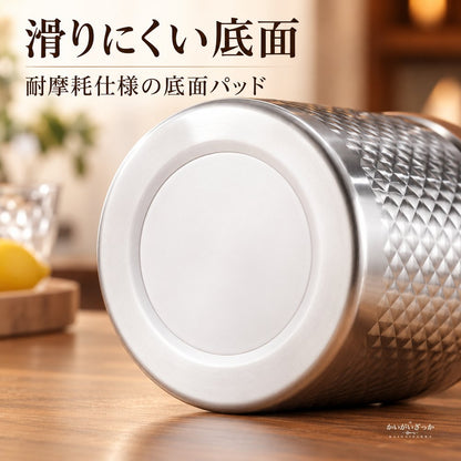 アイスペール ステンレス 二重壁 ダイヤモンド柄 木製蓋 アイストング付き 1.4L 2L 3L 氷入れ アイスバケツ 保冷 キャンプ パーティー バー ワイン シャンパン