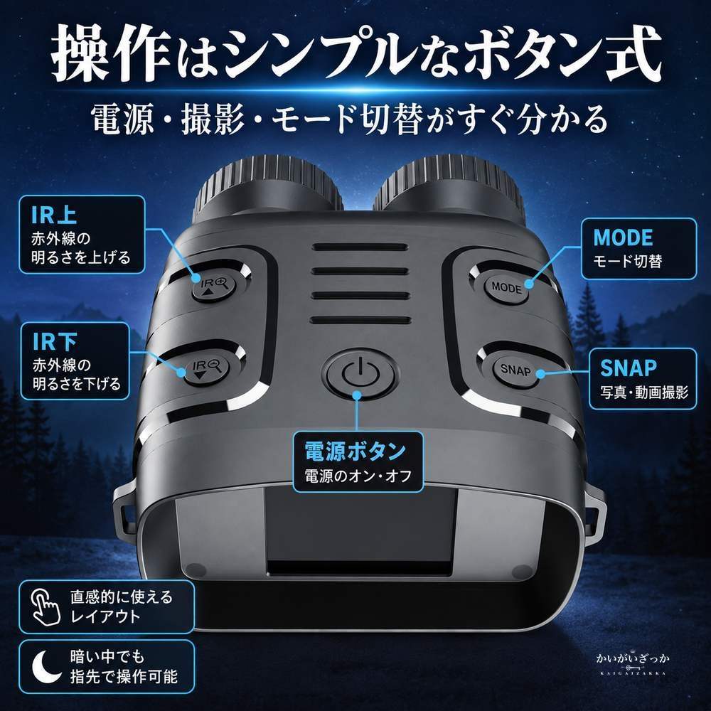 暗視双眼鏡 ナイトビジョン 5倍デジタルズーム搭載 2.4インチTFT液晶画面 暗視スコープ 写真動画撮影対応 TFカード対応 昼夜兼用 コンパクト 黒 望遠鏡