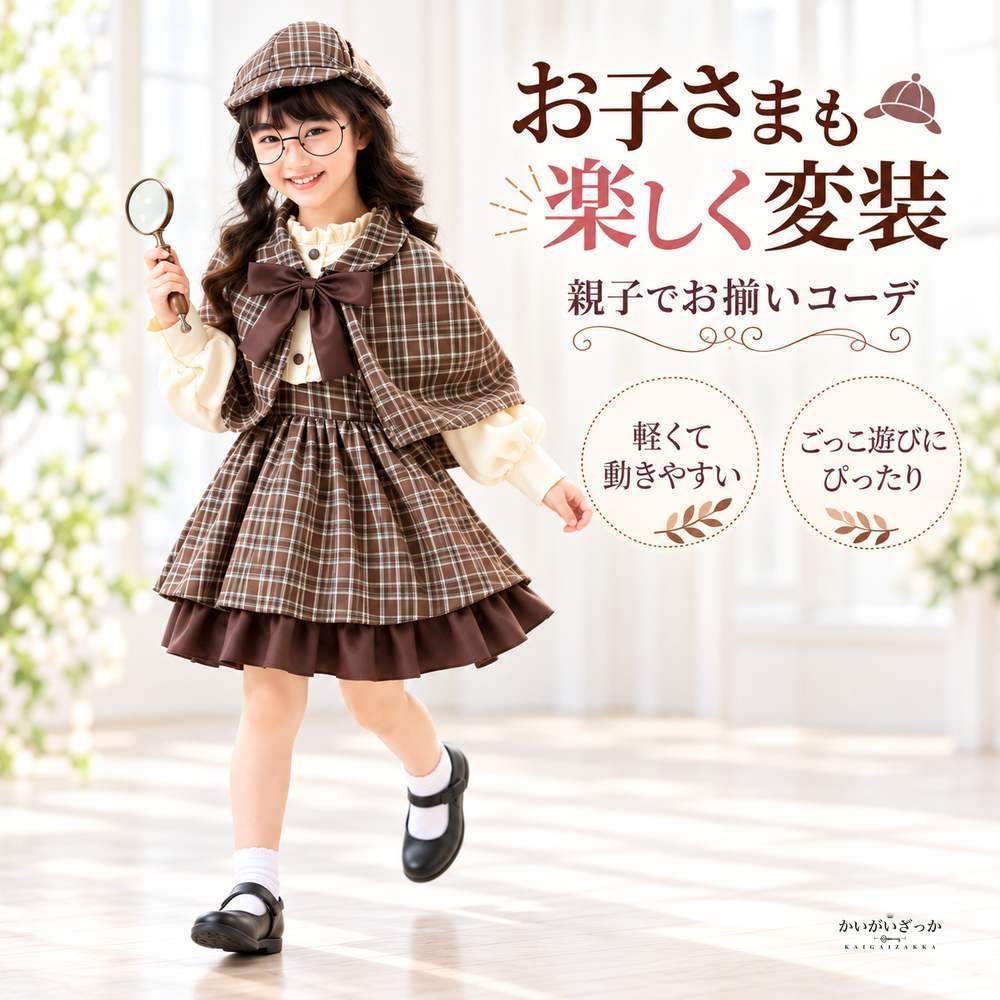 シャーロック・ホームズ探偵コスプレ衣装 親子セット コスチューム 女性用 子供用 舞台衣装 パーティーゲーム ロールプレイング サイズS M L 仮装 探偵役