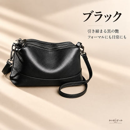 本革 ショルダーバッグ レディース 斜めがけ 2way ハンドバッグ 牛革 ピロー型 トリプルファスナー 着脱ストラップ 27cm 4色展開 カジュアル バッグ