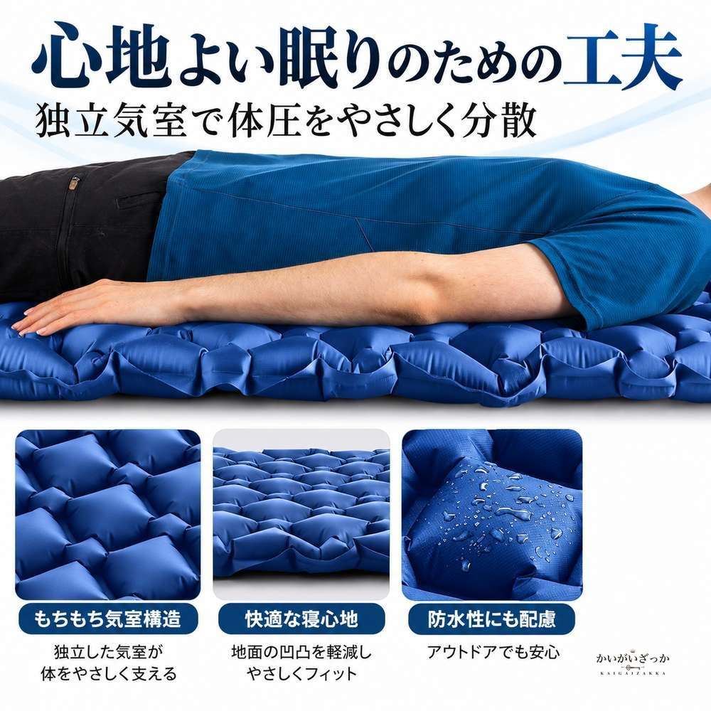 キャンプ用 インフレータブル スリーピングマット 超軽量 エアマット 190cm 60cm 厚さ5.5cm 収納袋付き 40Dリップストップナイロン 防水 デュアルバルブ 車中泊 アウトドア寝具