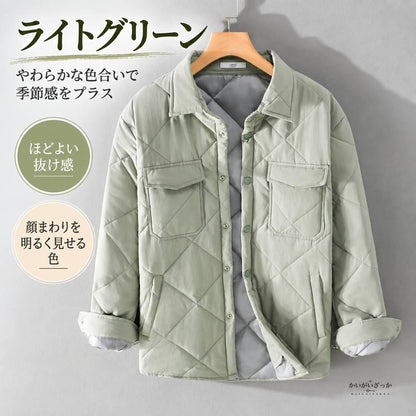 キルティングシャツジャケット メンズ 厚手 無地 カジュアル 長袖 マルチポケット付き 冬 ブラック ライトグリーン M-XXXLサイズ展開