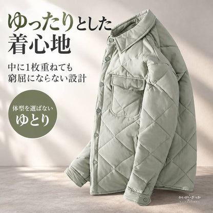キルティングシャツジャケット メンズ 厚手 無地 カジュアル 長袖 マルチポケット付き 冬 ブラック ライトグリーン M-XXXLサイズ展開