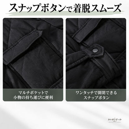 キルティングシャツジャケット メンズ 厚手 無地 カジュアル 長袖 マルチポケット付き 冬 ブラック ライトグリーン M-XXXLサイズ展開