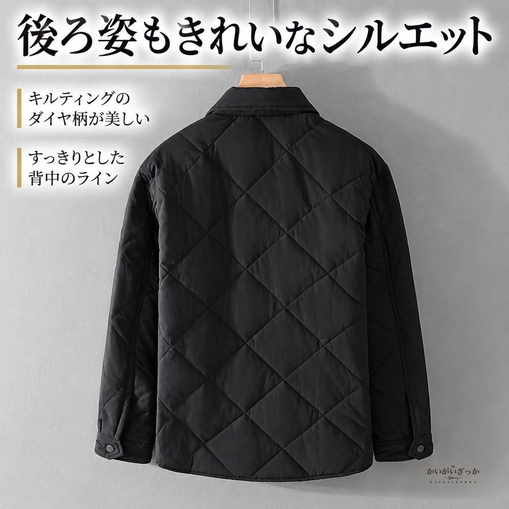 キルティングシャツジャケット メンズ 厚手 無地 カジュアル 長袖 マルチポケット付き 冬 ブラック ライトグリーン M-XXXLサイズ展開