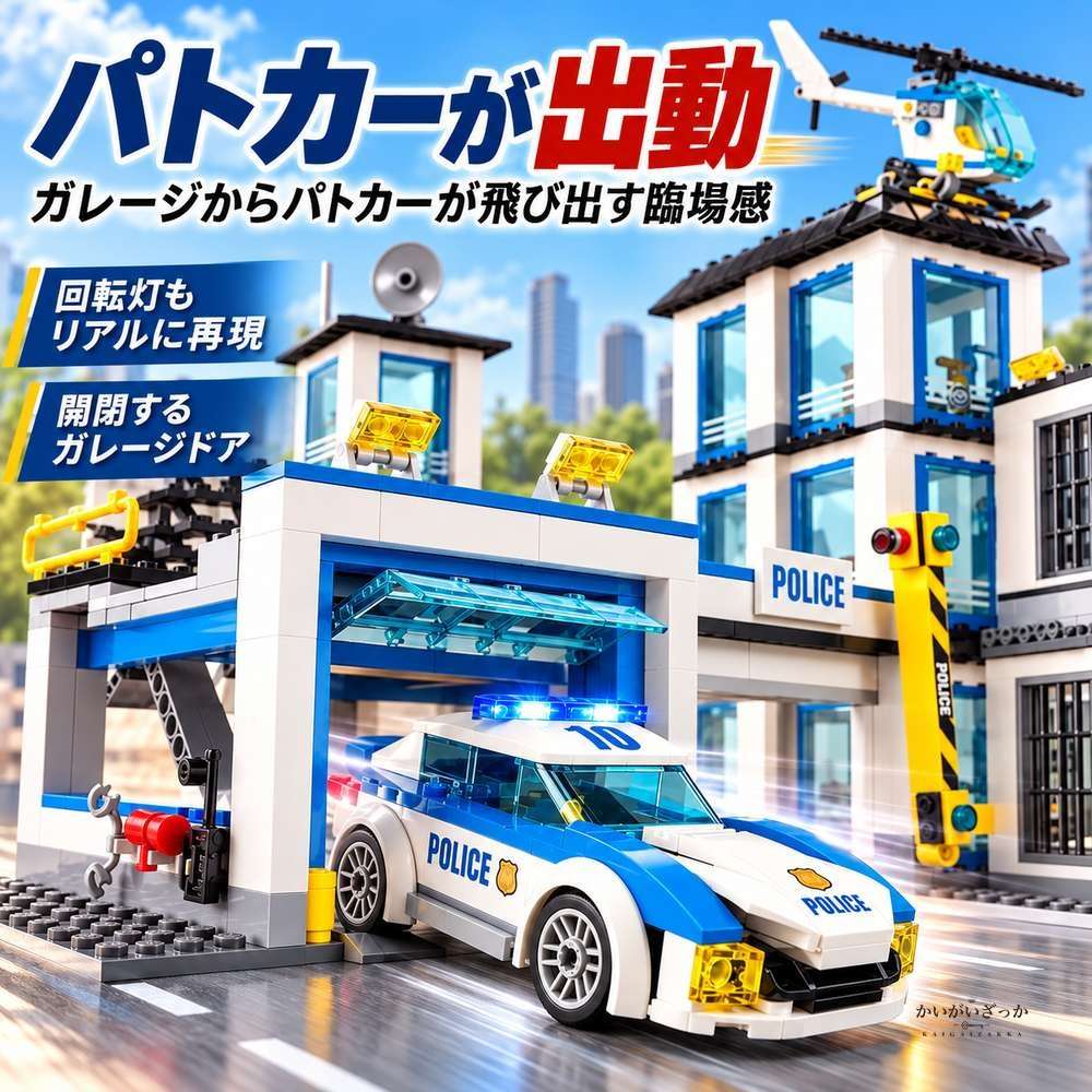警察署 ビルディングブロック 894ピース ヘリコプター パトカー ピックアップトラック 犬 ミニフィグ6体 牢屋 クレーン 知育玩具 組み立て 男の子 プレゼント コレクション ディスプレイ