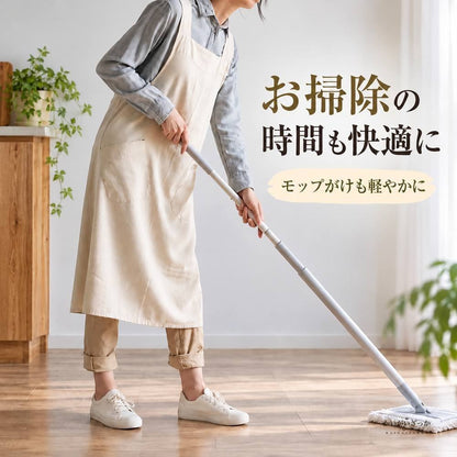 エプロンワンピース リネン綿混 クロスバック 大きいポケット付き ロング丈 無地 ナチュラル カフェ エプロン 作業着 家事 ガーデニング レディース