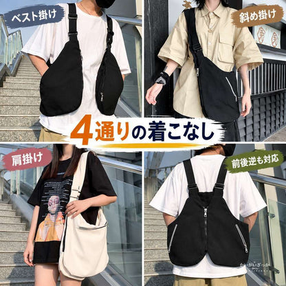着るリュック ベストバッグ チェストバッグ ショルダーバッグ 多機能 多目的 メンズ レディース 男女兼用 ヒップホップ ブラック ホワイト カラー2色