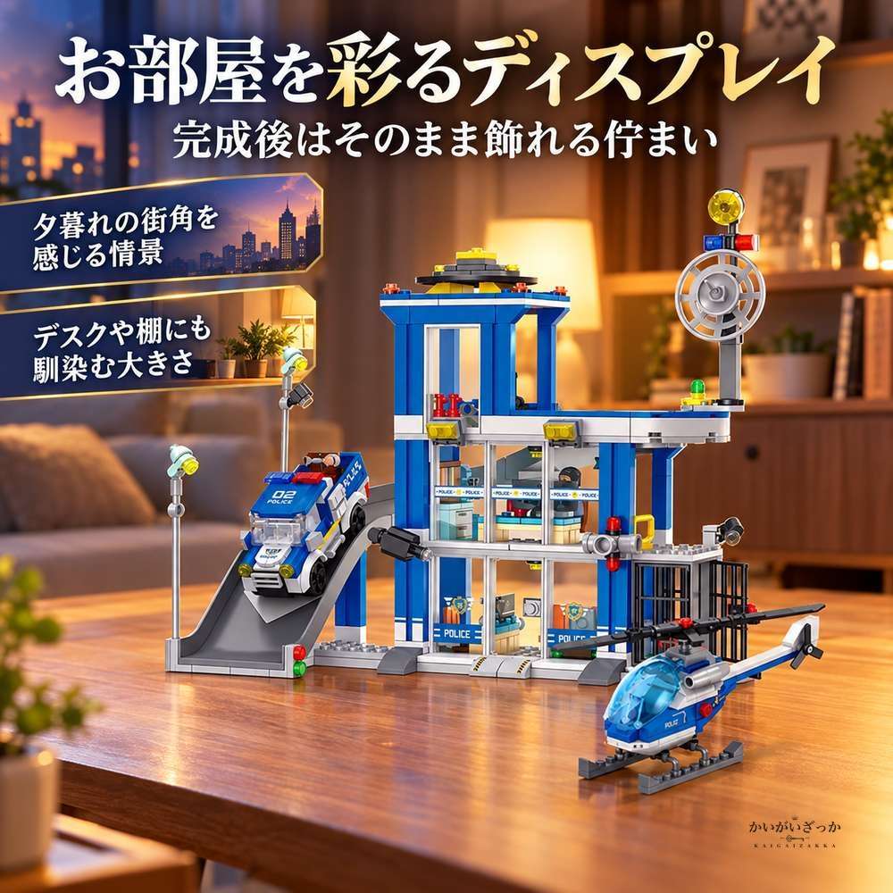 警察署 ビルディングブロック 601ピース 3階建て スライディングトラック パトカー ヘリコプター 留置場 セット 組み立て おもちゃ インテリア 飾り プレゼント