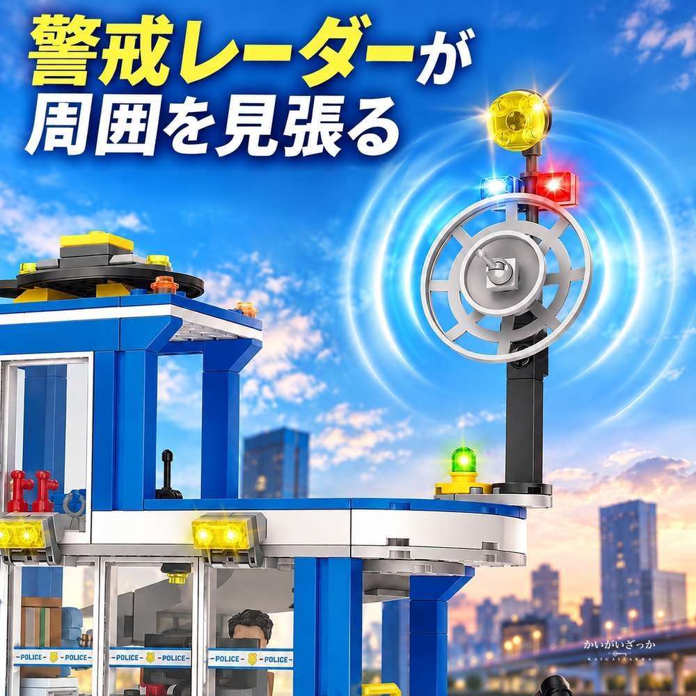 警察署 ビルディングブロック 601ピース 3階建て スライディングトラック パトカー ヘリコプター 留置場 セット 組み立て おもちゃ インテリア 飾り プレゼント