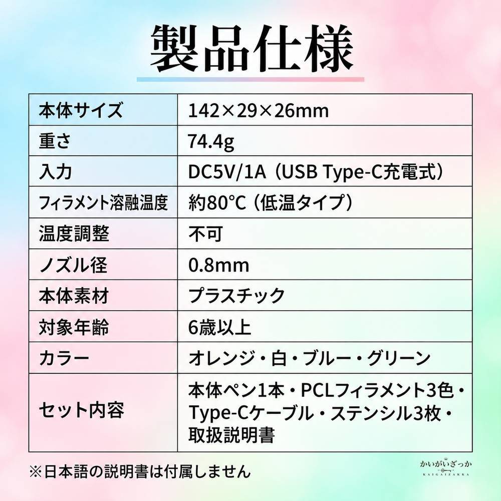 低温3Dプリントペン PCLフィラメント USB充電式 子供用 知育玩具 お絵かき 立体ペン セット マニュアル付き 誕生日 クリスマス プレゼント 男の子 女の子